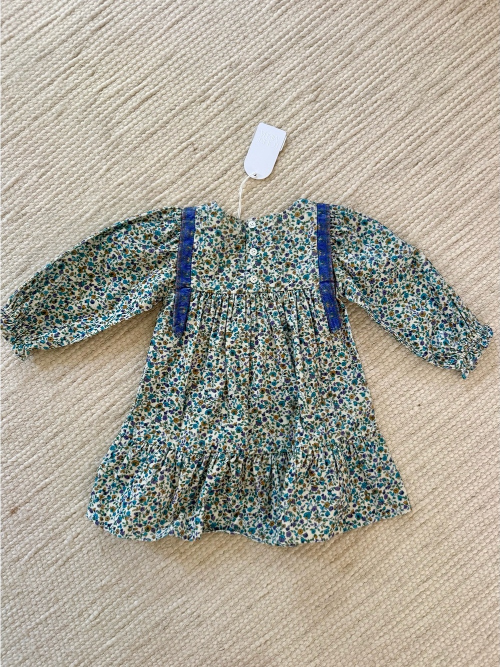 Louise Misha Girls Floral Long Sleeve Cord Dress in Teal & Navy - Picture 6 of 6